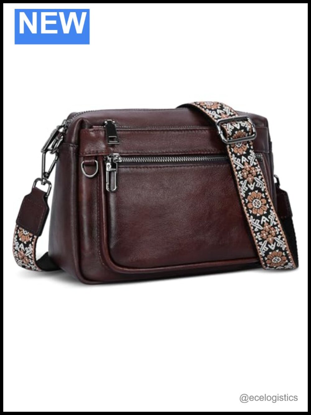 Genuine Leather Crossbody Bag with RFID Anti-Theft Zipper, Adjustable Straps,